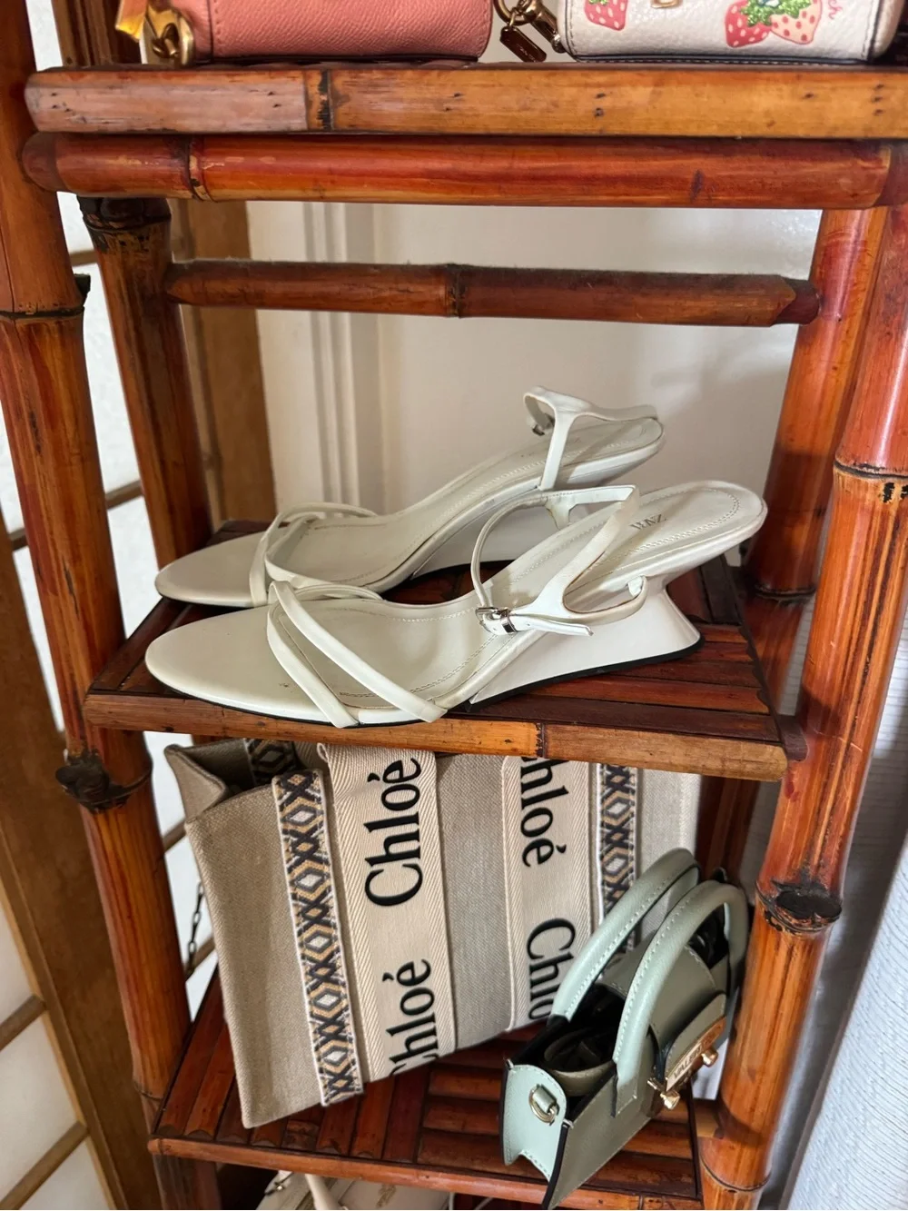 Zara White Patent Wedge Sandals